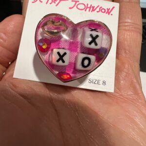 Betsey Johnson Chunky Fuchsia Pink Resin Heart Ring XOX and Gingham Size 8 NWT Valentine's Day Gift Idea Mother's Day XMAS Christmas Present LOVE Heart