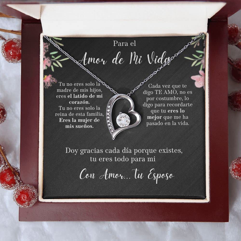 Regalo Para El Amor De Mi Vida Regalo Para Esposa Aniversario De Matrimonio Collar De Corazon Joya Para Mujer Regalo de Esposo Para Esposa Con Caja De Regalo y Tarjeta Mensaje Personalizado De Amor Incuido (14k White Gold Finish/Luxury Gift Box w/LED)