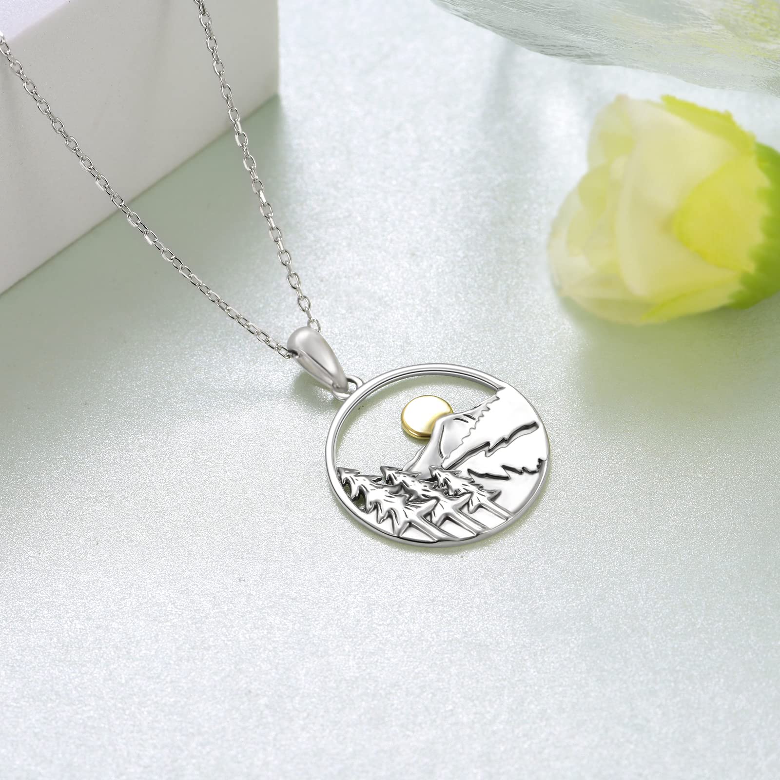 Yorionke Mountain Necklace Sterling Silver Mountain Pendant Necklace Nature Jewelry Gift for Skiers, Hikers, Campers, Climbers,Nature Lovers