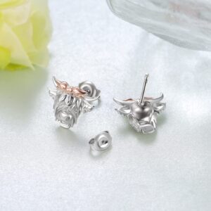 Highland Cow Earrings for Women 925 Sterling Silver Cow Stud Earrings Western Cow Boho Cow Earrings Jewelry Gifts for Women Animal Lover