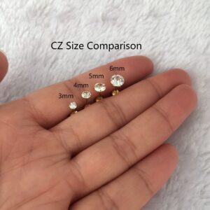 Minimalist Flat Screw Back Stud Earrings for Women,Safety Screw on Flatback CZ Earrings for Cartilage Helix Piercing Hypoallergenic (3mm CZ, Gold)