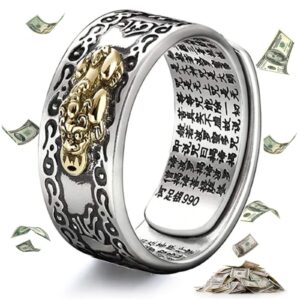 slinhewei 2023 feng shui pixiu mantra ring, anillo pixiu feng shui ring for men women,ring adjustable for wealth and protection good luck money amulet, buddhist heart sutra ring (multicolor)