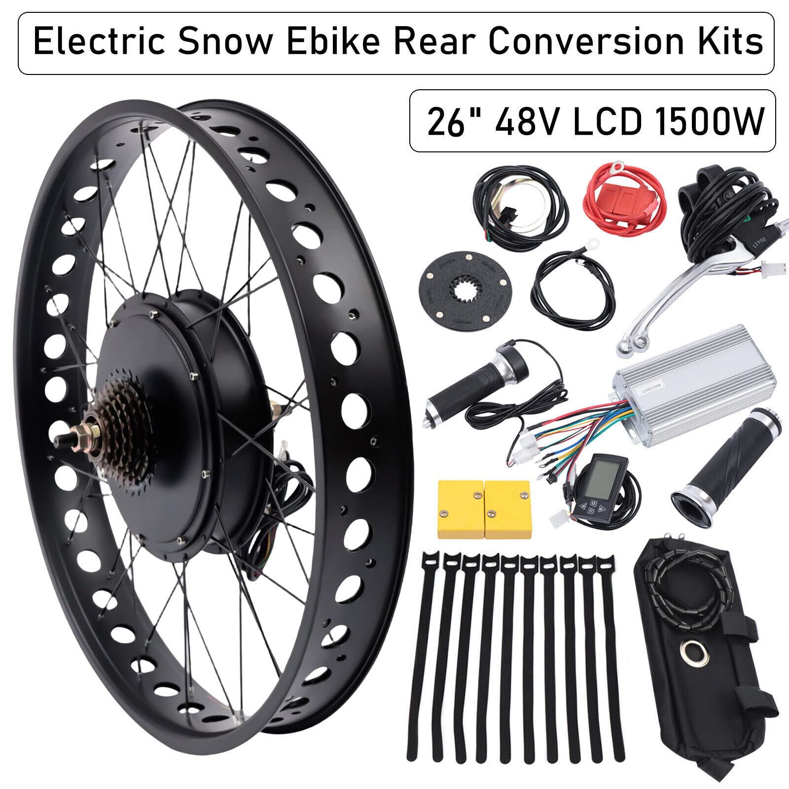 TQSHOoP 26" E-Bike Conversion Kit, 48V 1500W Electric Bike Rear Wheel Hub Motor Conversion Kit with LCD Display, Electric Bicycle Hub Motor Kit for Fat Tire