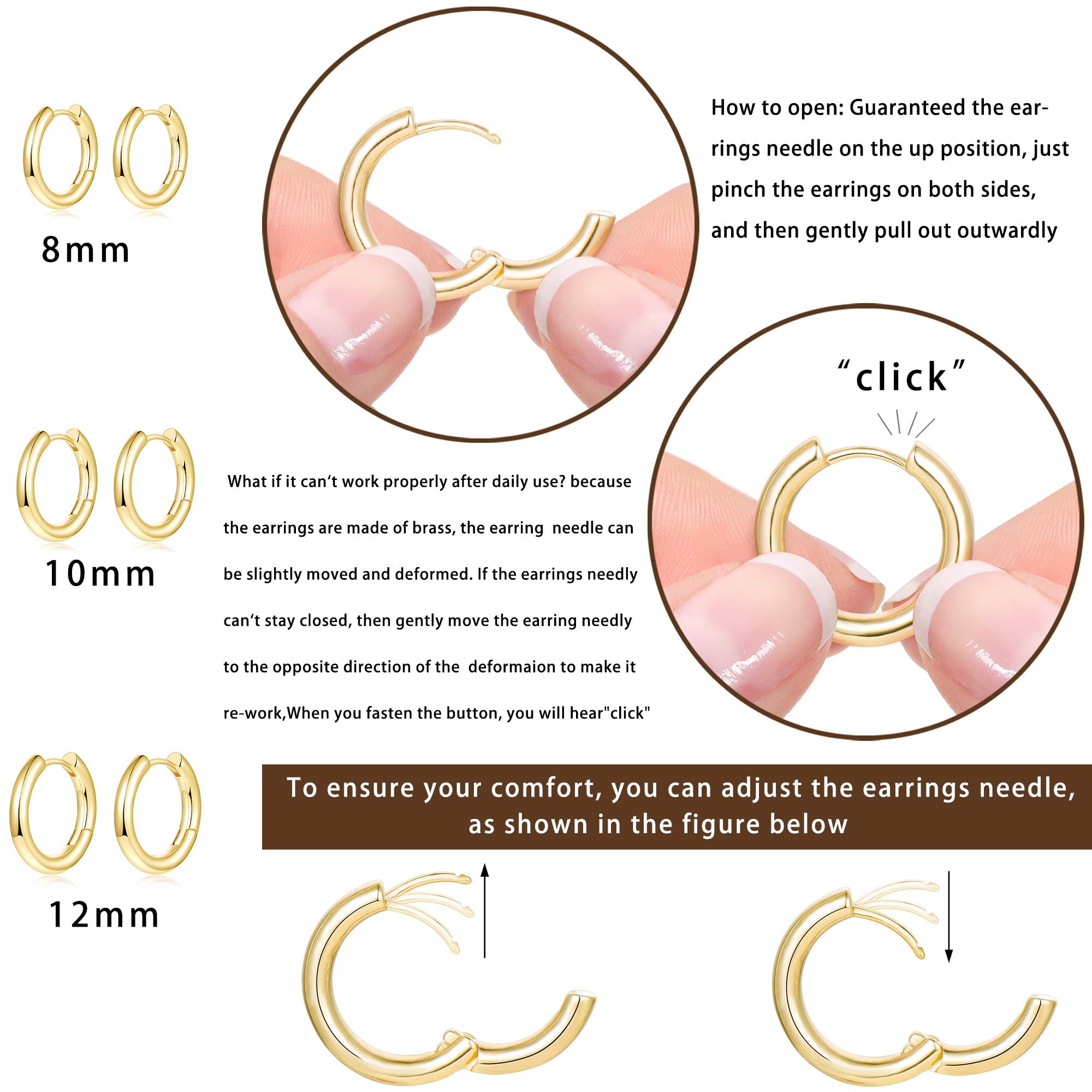 Cuicanstar 9 Pairs Chunky Gold Hoop Earrings Lightweight 14K Gold Hoops Earrings Minimalist Cubic Zirconia Huggie Earrings Set for Women