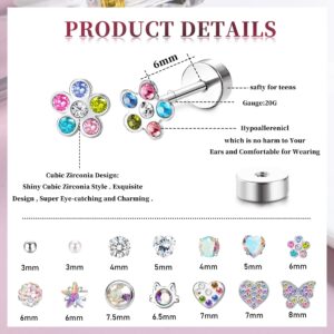 LOYALLOOK Hypoallergenic Screwback Earrings for Women Tiny CZ Pearl Ball Heart Flower Screw Back Earring Studs 316L Stainless Steel Stud Earrings Flatback Multicolored 20G Silver Tone Over 3 Years Old