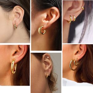 Cuicanstar 9 Pairs Chunky Gold Hoop Earrings Lightweight 14K Gold Hoops Earrings Minimalist Cubic Zirconia Huggie Earrings Set for Women