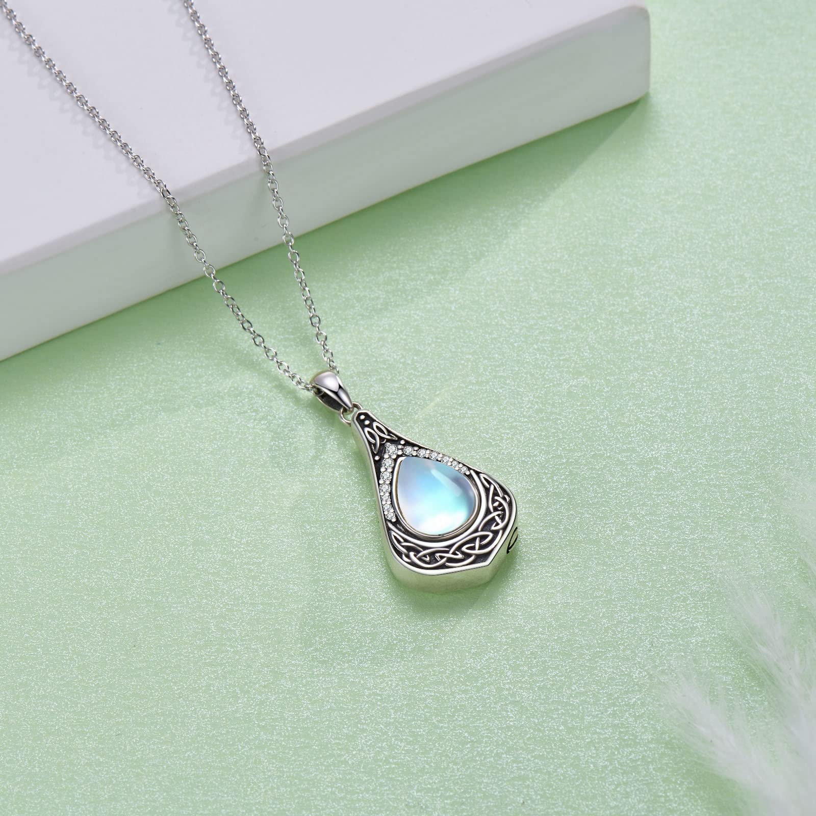 Celtic Urn Necklace For Ashes 925 Sterling Silver Moonstone Cremation Jewelry For Ashes Keepake Urn Necklace Gift For Women Wife Mother