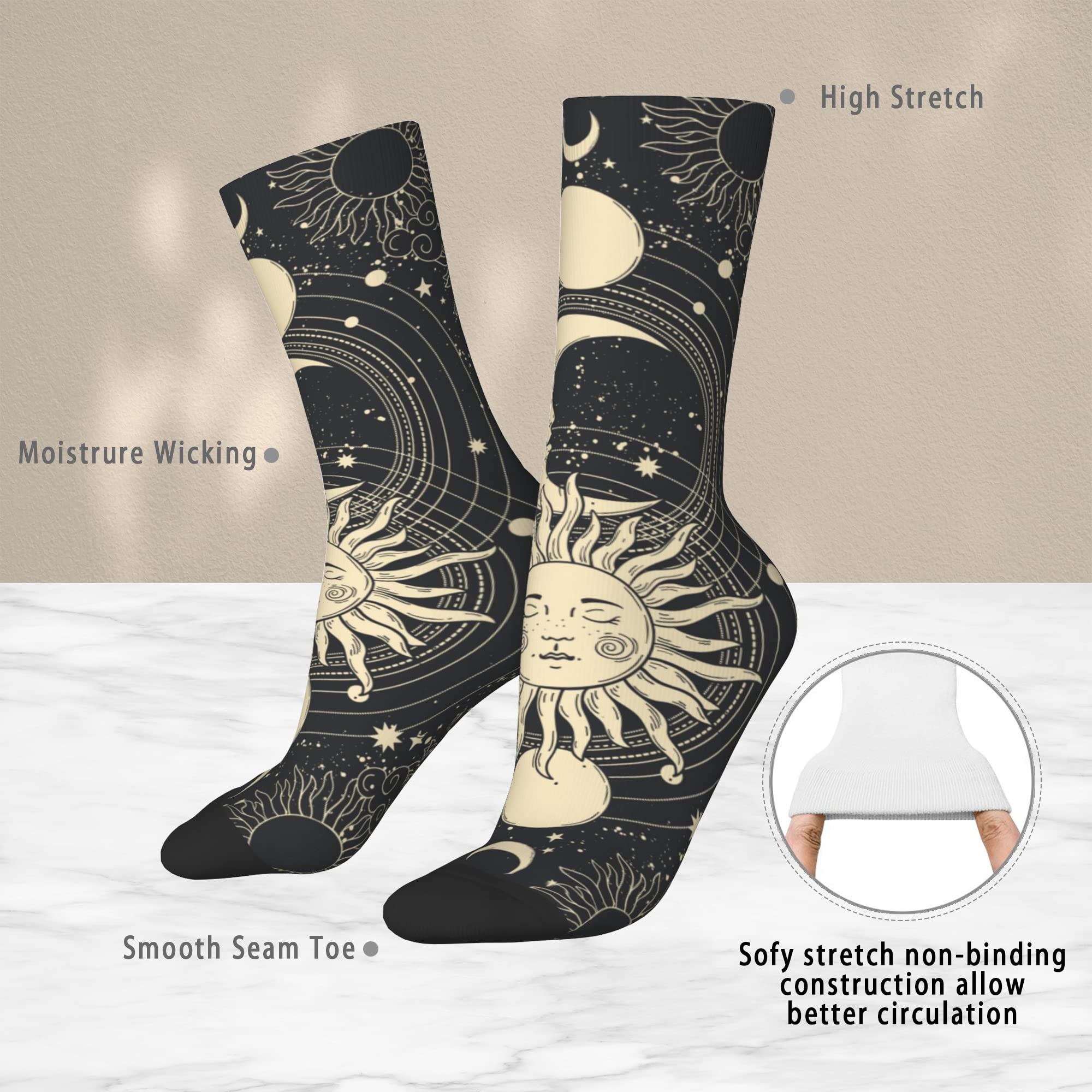 AOWULA Moon and Sun Socks for Men/Women Gift Novelty Crew Funny Crazy Tube Socks