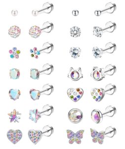 loyallook hypoallergenic screwback earrings for women tiny cz pearl ball heart flower screw back earring studs 316l stainless steel stud earrings flatback multicolored 20g silver tone over 3 years old