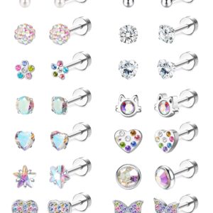 LOYALLOOK Hypoallergenic Screwback Earrings for Women Tiny CZ Pearl Ball Heart Flower Screw Back Earring Studs 316L Stainless Steel Stud Earrings Flatback Multicolored 20G Silver Tone Over 3 Years Old