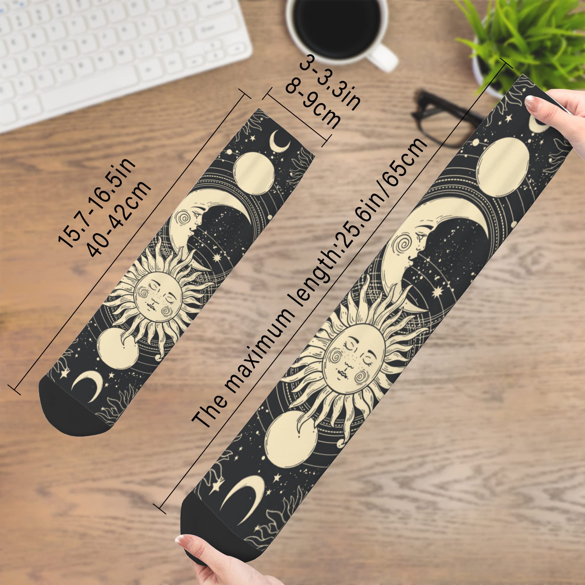 AOWULA Moon and Sun Socks for Men/Women Gift Novelty Crew Funny Crazy Tube Socks