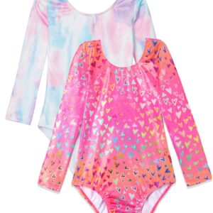 Domusgo Kids Leotards Gymnastics Size 6-7 Years Old Sparkly Long Sleeve Scrawl Outfit Shiny Nenon Love Heart Tank for USA Kid Workout Sports