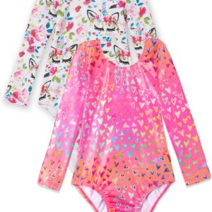 Domusgo Gymnastics Leotards for Girls Size 6-7 Years Old Shiny White Unicorn Outfit Cute Sparkle Nenon Love Heart Biketard Outfit for Child Team Compitition