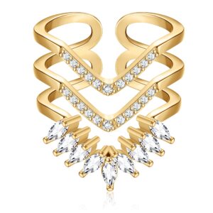 HAIAISO Gold Rings for Women 14k Gold Plated V Shaped Chevron Rings Cubic Zirconia Adjustable Knuckle Statement Rings