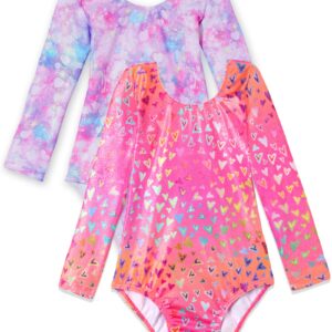 Domusgo Gymnastics Leotard for Girls Size 6-7 Years Old Pink Rainbow Loves Ballet Dancewear Sparkle Nenon Love Heart Outfits for Team Sport Hotpink