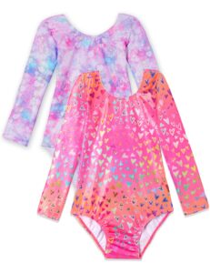 domusgo leotards for girls gymnastics size 7-8 years old shiny rainbow loves outift sparkle cute one-piece nenon love heart leo for kids gym exercises