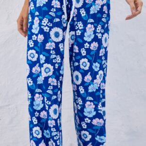 X-Image Womens Plus Size Yoga Sweatpants Wide Leg Pajamas Pants Comfy Drawstring Workout Joggers Pants Flower, XXX-Large