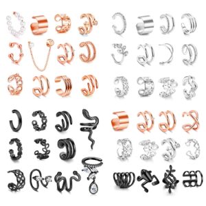 loyallook 47pcs ear cuffs for women non piercing clip on cartilage helix wrap ear clip earrings snake cross claw fake cartilage earrings, rose gold