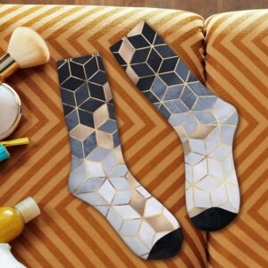 AOWULA Gradient Black Grey Cubes Socks for Men/Women Gift Novelty Crew Funny Crazy Tube Socks