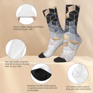 AOWULA Gradient Black Grey Cubes Socks for Men/Women Gift Novelty Crew Funny Crazy Tube Socks