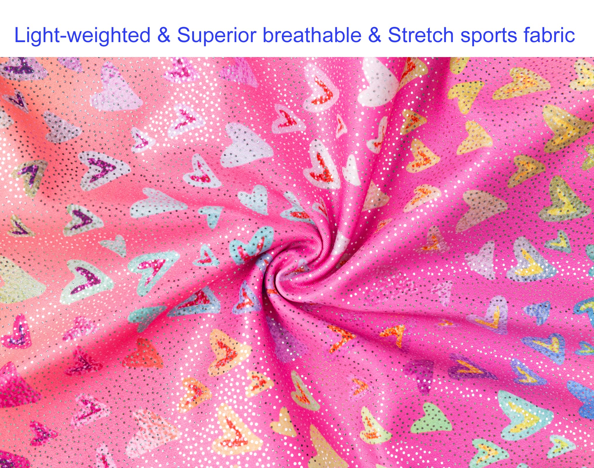 Domusgo Leotards for Girls Gymnastics Size 7-8 Years Old Shiny Rainbow Loves Outift Sparkle Cute One-Piece Nenon Love Heart Leo for Kids Gym Exercises