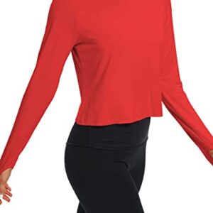 Bestisun Womens Cropped Tops Long Sleeve Open Back Workout Tops Activewear Gym Yoga Shirts Exercise Sports Running Clothes Red S