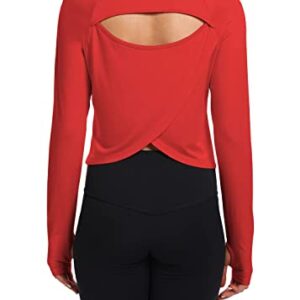 Bestisun Womens Cropped Tops Long Sleeve Open Back Workout Tops Activewear Gym Yoga Shirts Exercise Sports Running Clothes Red S