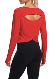 bestisun womens cropped tops long sleeve open back workout tops activewear gym yoga shirts exercise sports running clothes red s