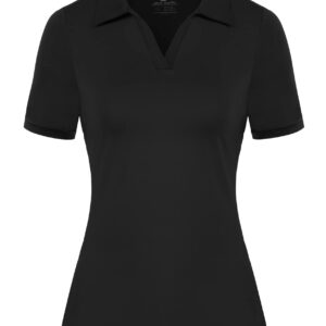 Golf Shirt for Women UPF 50+ Short Sleeve Polo Shirt Breathable Moisture Wicking Tennis Top Golf Apparel(Black,M)