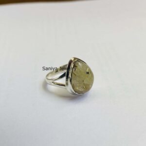 Natural Golden Rutilated Quartz 925 Solid Sterling Silver Ring For Women Handmade Jewelry Gift For Her