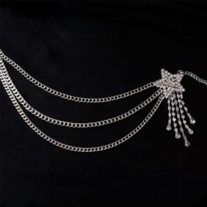 Wiwpar Sparkly Rhinestone Body Chains Belt Crystal Waist Chains Star Pendant Summer Beach Sexy Waist Chain Boho Layered Body Chain Belly Waist Chain Party Body Jewelry Accessories for Women Girls