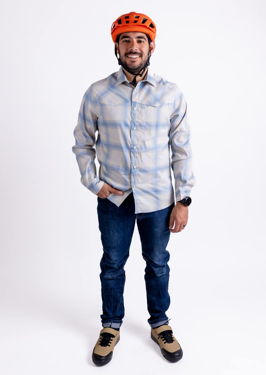 Club Ride Apparel Go Long - Men's Flannel Long Sleeve Shirt - Cream n Blue - L