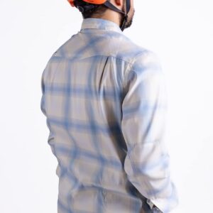 Club Ride Apparel Go Long - Men's Flannel Long Sleeve Shirt - Cream n Blue - L