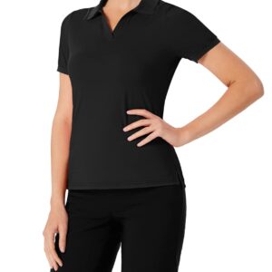 Golf Shirt for Women UPF 50+ Short Sleeve Polo Shirt Breathable Moisture Wicking Tennis Top Golf Apparel(Black,M)