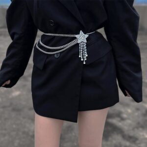 Wiwpar Sparkly Rhinestone Body Chains Belt Crystal Waist Chains Star Pendant Summer Beach Sexy Waist Chain Boho Layered Body Chain Belly Waist Chain Party Body Jewelry Accessories for Women Girls