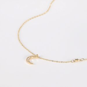 HANLI 14K Gold Plated Moon and Star Necklace for Women - Dainty Gold Jewelry for Women