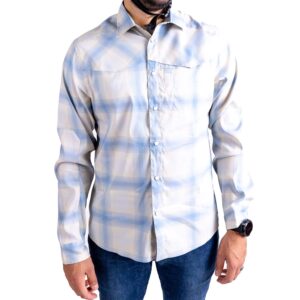 Club Ride Apparel Go Long - Men's Flannel Long Sleeve Shirt - Cream n Blue - L