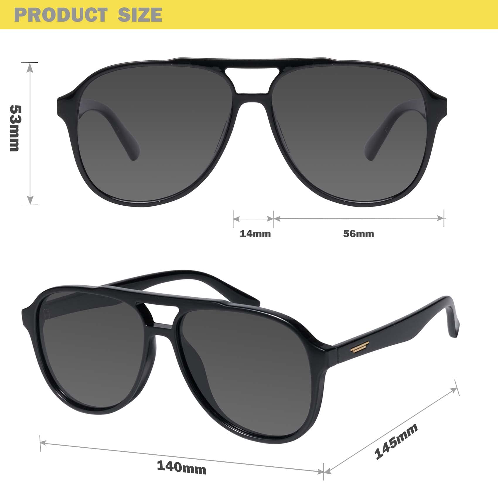 mosanana Aviator Sunglasses for Women Men Black Polarized Trendy Cool Cute Funky Fashion Retro Vintage Stylish Ladies Aesthetic Pilot Baddie Dark Sun Glasses Double Bridge Personalized Shade CHARMER