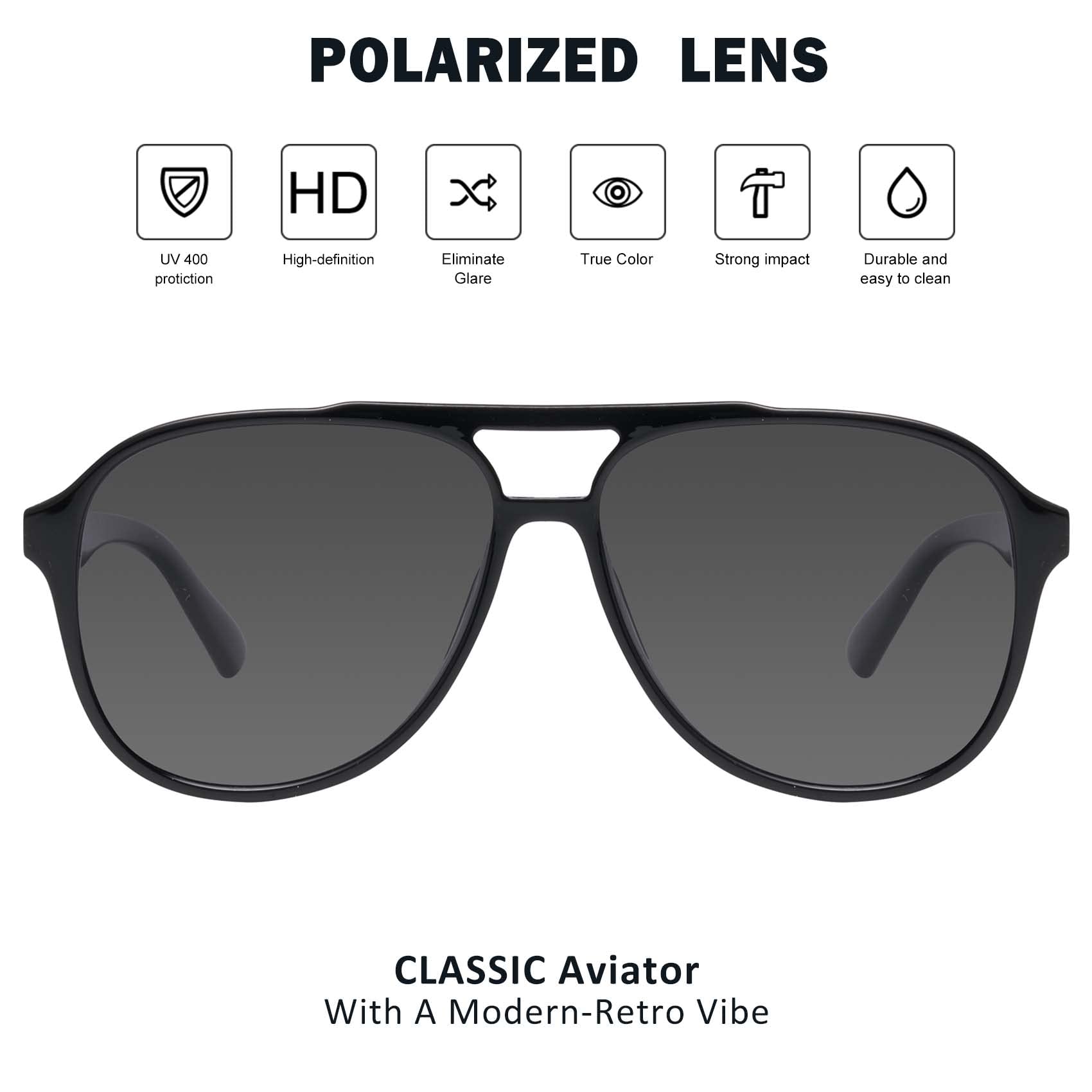 mosanana Aviator Sunglasses for Women Men Black Polarized Trendy Cool Cute Funky Fashion Retro Vintage Stylish Ladies Aesthetic Pilot Baddie Dark Sun Glasses Double Bridge Personalized Shade CHARMER