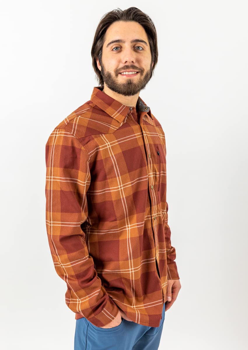 Club Ride Men's Griffin Flannel Shirt Jacket - Rugged Elegance, All-Day Comfort - Ideal for Biking and Casual Wear - Spiced Auburn - Large