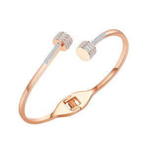 simple stud earrings for women gold plated expandable stackable twisted cable wire stainless steel open cuff bangle bracelet women jewelry simple design open bracelet (rose gold, one size)