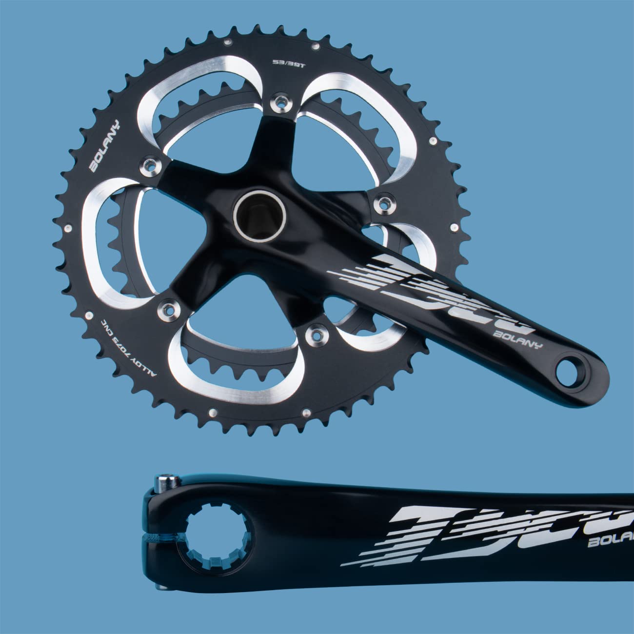 BOLANY 170mm Bike Crankset Double Speed Round 39/53T Chainring 130BCD Hollow Integrated 9S/10S with Bottom Bracket Fit for Road Bike Cranksets