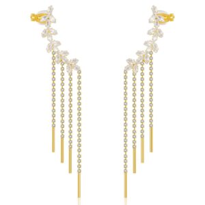 Yumikoo Tassel Ear Cuff Earrings for Women - Rhinestone Copper Ear Clip