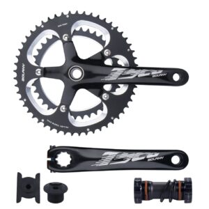 BOLANY 170mm Bike Crankset Double Speed Round 39/53T Chainring 130BCD Hollow Integrated 9S/10S with Bottom Bracket Fit for Road Bike Cranksets