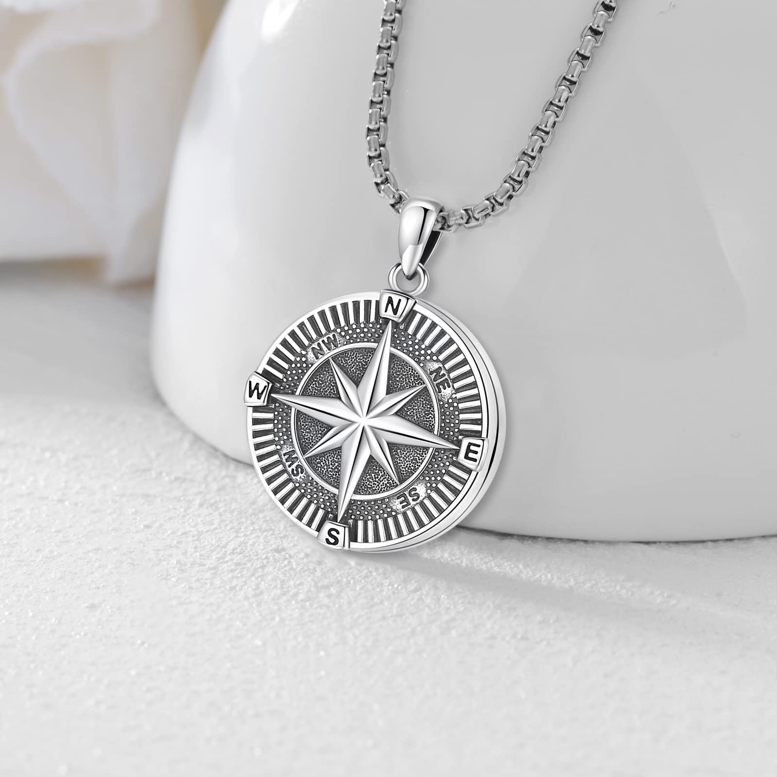 Eusense Compass Necklace 925 Sterling Silver Jewelry Compass Locket Necklace for Women Picture Locket Necklace that Holds Pictures Compass Jewelry Compass Pendant Necklace for Men