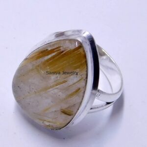 Natural Golden Rutilated Quartz 925 Solid Sterling Silver Ring For Women Handmade Jewelry Gift For Her