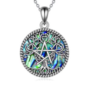 YFN Pentagram Pentacle Wiccan Necklace Sterling Silver Magic Amulet Tree of Life Necklace Star Pentagra Gothic Jewelry for Men Women