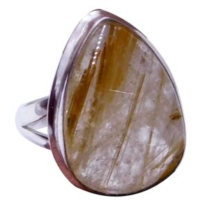 natural golden rutilated quartz 925 solid sterling silver ring for women handmade jewelry gift for her