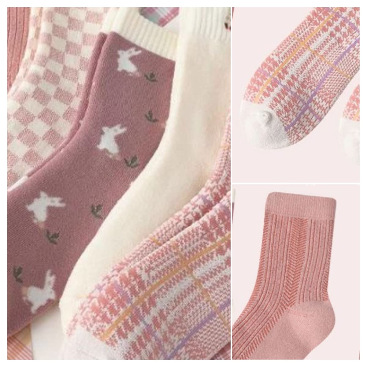 ELLEES 4/5/6/8 Pairs Cute Women Socks Winter Gifts for Women Floral Ankle Thermal Socks Warm Soft Cotton Socks Cozy Crew Socks… (4 Pairs-Pink Combo)