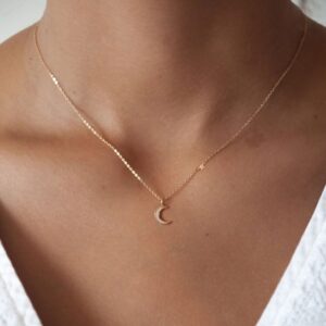 HANLI 14K Gold Plated Moon and Star Necklace for Women - Dainty Gold Jewelry for Women